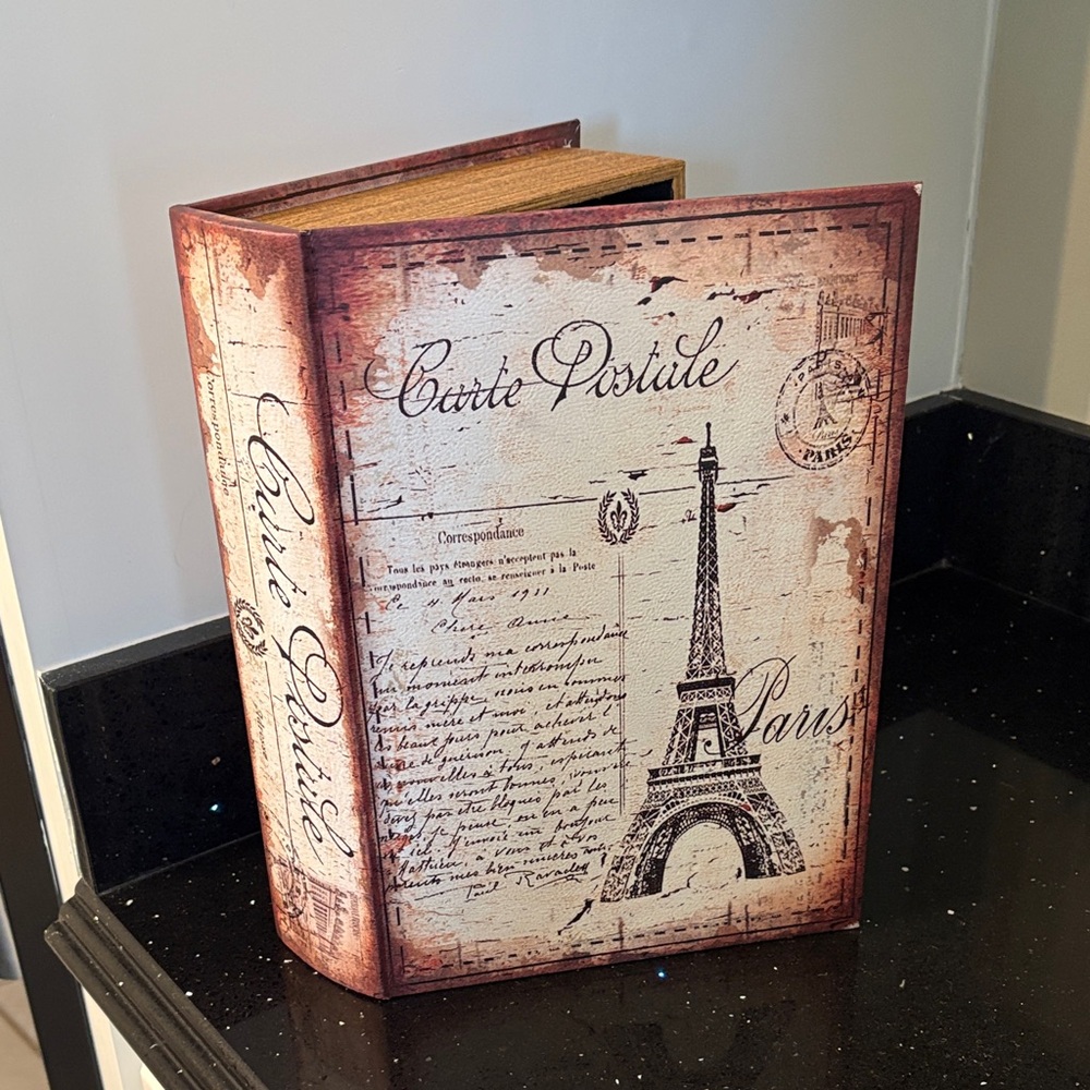 Vintage Inspired Faux Book Storage Riser Paris World Map Shabby Chic Cottagecore